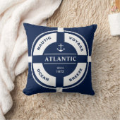 White Lifebuoy on Navy – Personalized Coastal クッション (ブランケット)