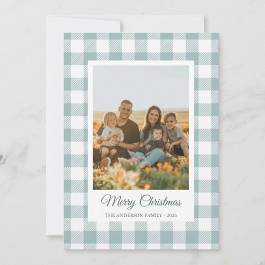 White light blue buffalo plaid photo Holiday Card シーズンカード (正面)