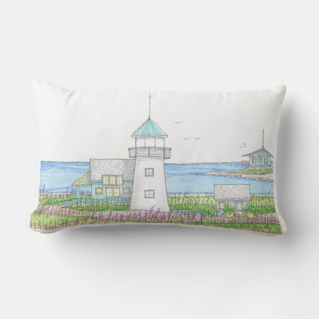 White Lighthouse Lumbar Pillow アウトドアクッション (正面)