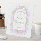 white lilac flowers Baptism welcome sign 台座サイン (インサイチュ)