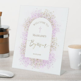 white lilac flowers Baptism welcome sign 台座サイン