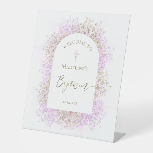 white lilac flowers Baptism welcome sign 台座サイン (正面)