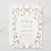 White Lilacs Greenery Ribbon Whimsical Wedding  招待状 (正面)