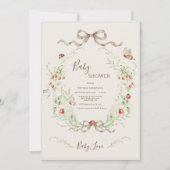 White Lilacs Whimsical Vintage Ribbon Baby Shower 招待状 (正面)