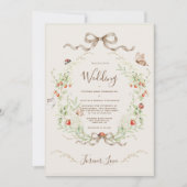 White Lilacs Whimsical Vintage Ribbon Wedding  招待状 (正面)