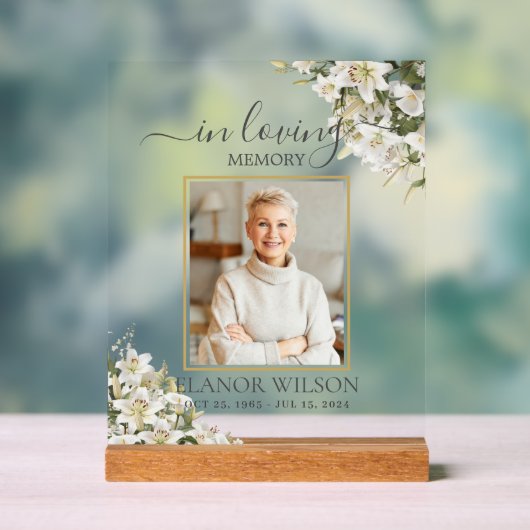 White Lilies Floral Funeral Celebration of Life アクリルサイン (ニュートラル)