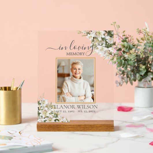 White Lilies Floral Funeral Celebration of Life アクリルサイン (ウェディング)