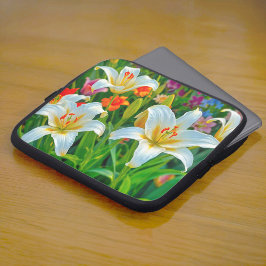 White Lilies Laptop Sleeve ラップトップスリーブ