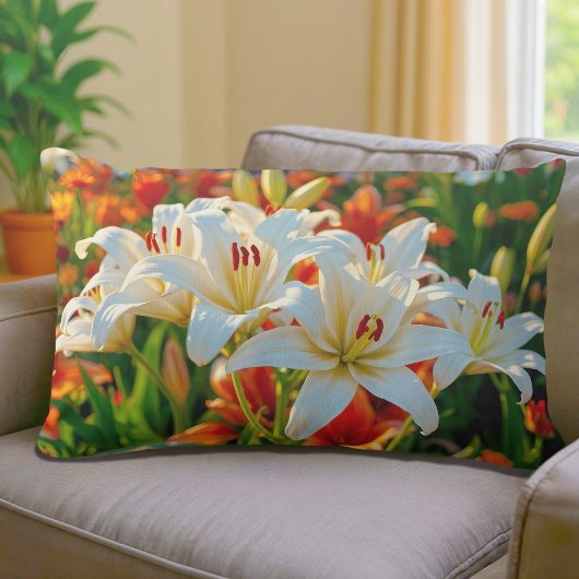 White Lilies Lumbar Pillow ランバークッション