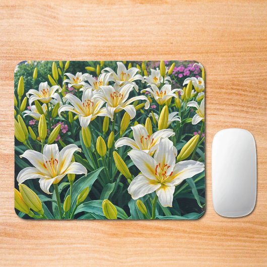 White Lilies Mouse Pad マウスパッド
