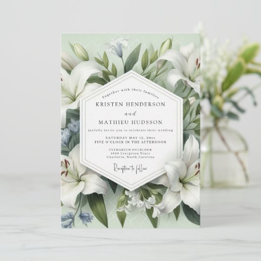 White Lily Botanical Elegance Wedding 招待状 (スタンド正面)