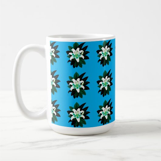 White Lily Flower With Dark Green Leaves コーヒーマグカップ (左)