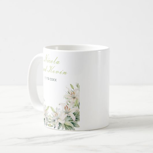 White Lily Flowers Wedding コーヒーマグカップ (正面左)