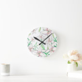 White Lily Illustration  ラウンド壁時計 (ホーム)