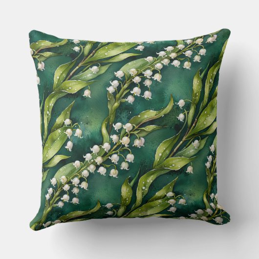 White Lily of the Valley on Teal クッション (裏面)