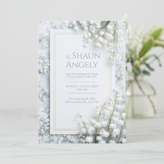 White Lily Valley Marble Gold Frame Wedding 招待状 (スタンド正面)