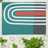 White line art rainbow in red blue background キッチンタオル (折り畳み)