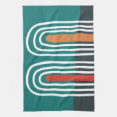 White line art rainbow in red blue background キッチンタオル (縦)