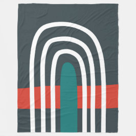 White line art rainbow in red blue background フリースブランケット