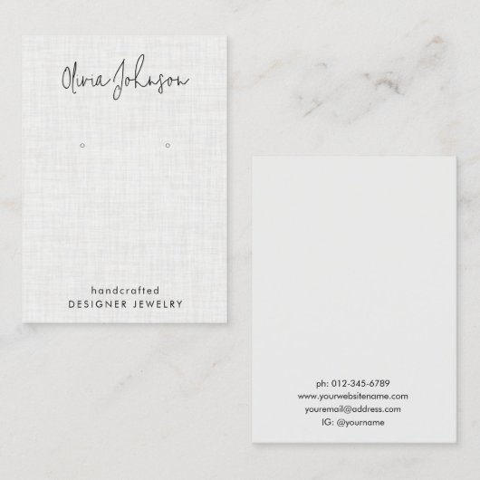 White Linen Pattern Jewelry Earring Display  名刺 (正面/裏面)
