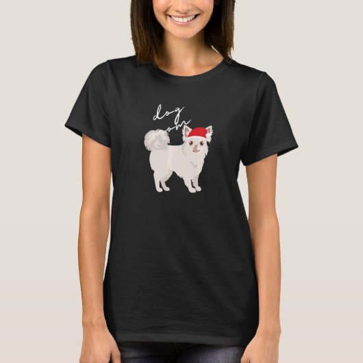 White Longhaired Chihuahua Dog Mom Christmas   Tシャツ (正面)