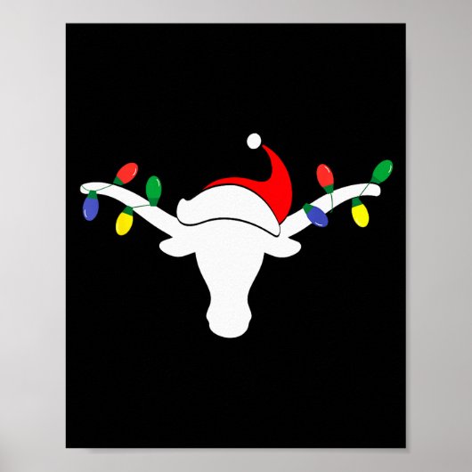 White Longhorn Christmas Lights Santa Hat Horn Ant ポスター (正面)