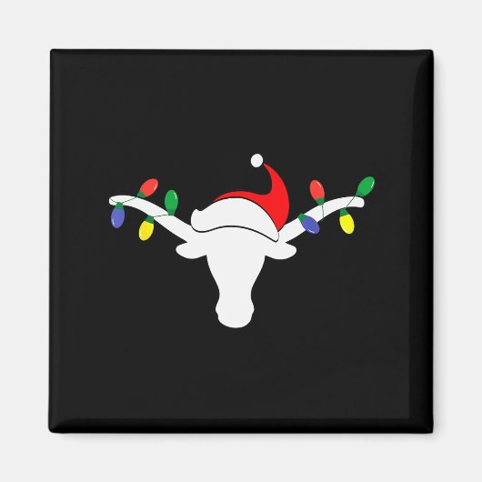 White Longhorn Christmas Lights Santa Hat Horn Ant マグネット (正面)