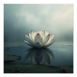 white lotus flower ポスター