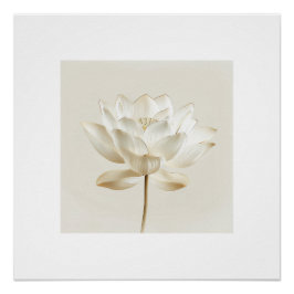 White Lotus Flower Wall Art – Minimal Zen Beige Bo ポスター