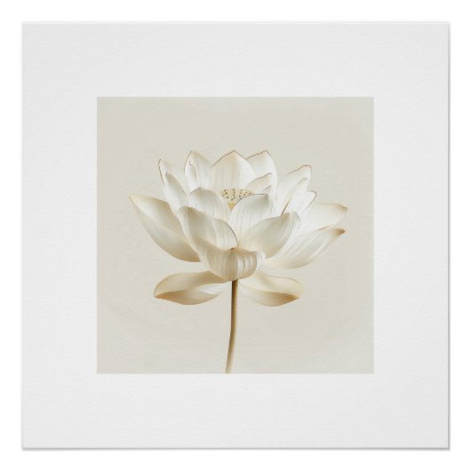 White Lotus Flower Wall Art – Minimal Zen Beige Bo ポスター (正面)