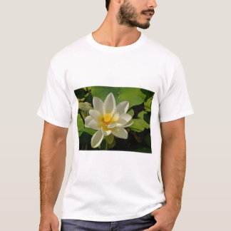 White Lotus flowers in a pond Tシャツ