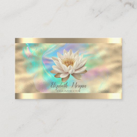 White Lotus Gold Stripe Rose Gold Holographic Ink 名刺 (正面)