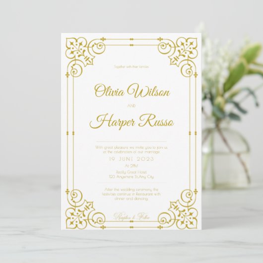 white luxury wedding invitation 招待状 (スタンド正面)