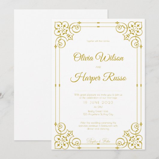 white luxury wedding invitation 招待状 (正面/裏面)