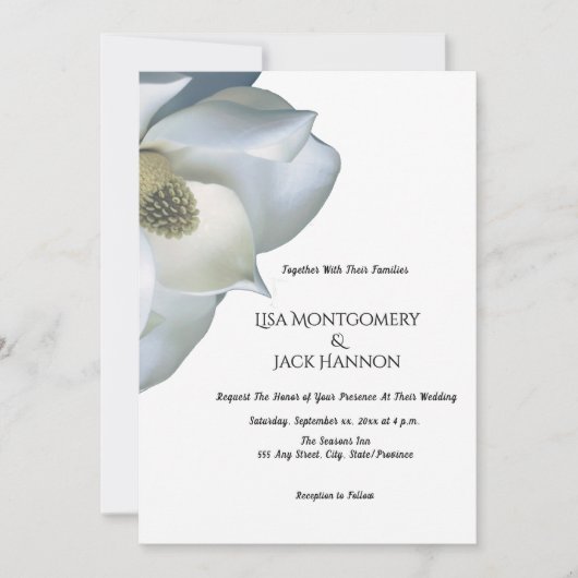 White Magnolia Elegant Black White Wedding  招待状 (正面)