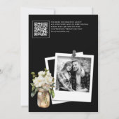 White Magnolia Floral Black QR Code Wedding Photo セーブザデート (裏面)