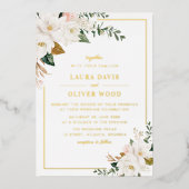 White magnolia floral wedding invitation gold 箔招待状 (正面)