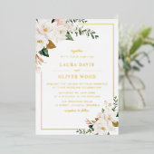 White magnolia floral wedding invitation gold 箔招待状 (立ち正面)
