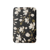 White Magnolia Grove on Black Elegant Floral  バスマット (正面縦)