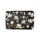 White Magnolia Grove on Black Elegant Floral  バスマット (正面)