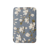 White Magnolia Grove on Slate Blue Elegant Floral  バスマット (正面縦)