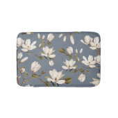 White Magnolia Grove on Slate Blue Elegant Floral  バスマット (正面)