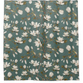 White Magnolia Grove on Viridian Elegant Floral  シャワーカーテン (正面)