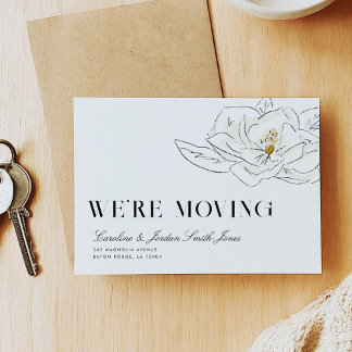 White Magnolia Illustration Modern Minimal Moving 案内状