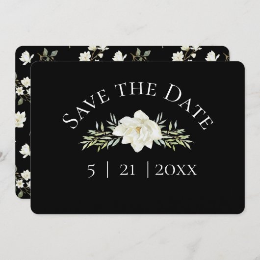 White Magnolia on Black写真の日付を保存 セーブザデート (正面/裏面)