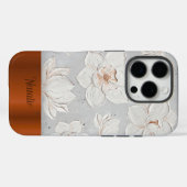 White Magnolia Painting Copper Metal Custom Name Case-Mate iPhoneケース (裏面 (横))