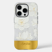 White Magnolia Painting Yellow Gold Custom Name Case-Mate iPhoneケース (裏面)