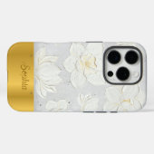 White Magnolia Painting Yellow Gold Custom Name Case-Mate iPhoneケース (裏面 (横))