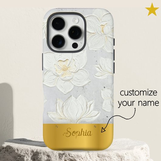 White Magnolia Painting Yellow Gold Custom Name Case-Mate iPhoneケース