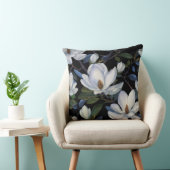 White magnolias on black pattern クッション (椅子)